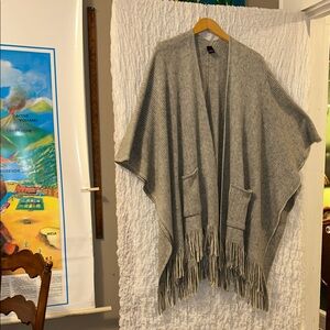 Gray Fringed Open Cape, Pockets, One Size Fits Most